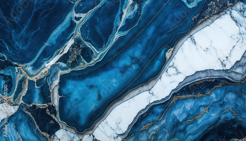 Blue and white marble with golden veins background. Generative AI