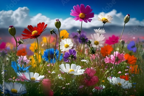 Experience the Colorful Flower Meadow of Spring. Generative AI