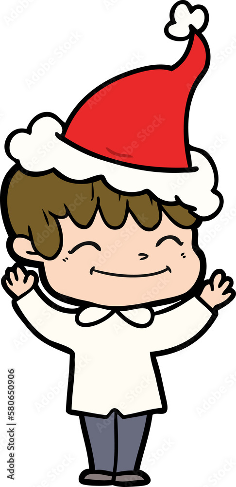 line drawing of a happy boy wearing santa hat line drawing of a happy boy wearing santa hat