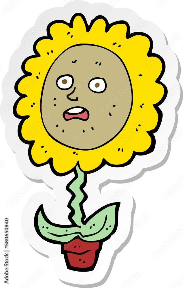sticker of a cartoon flower with face