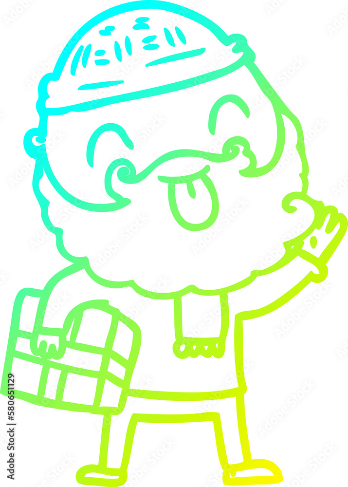 cold gradient line drawing man with beard carrying christmas present cold gradient line drawing man with beard carrying christmas present