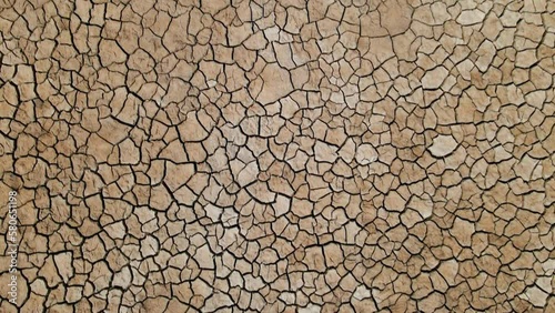 Aerial view of cracked soil ground of dried lake or river