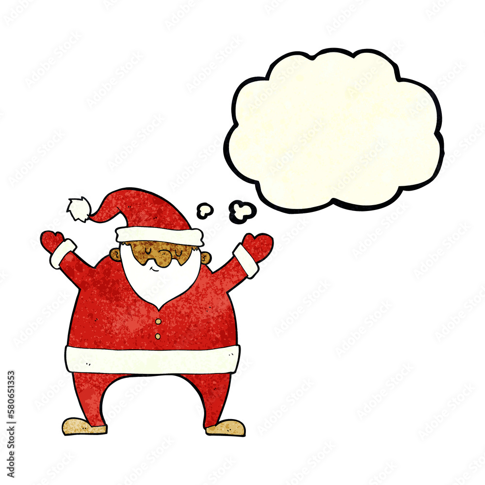 cartoon santa claus with thought bubble