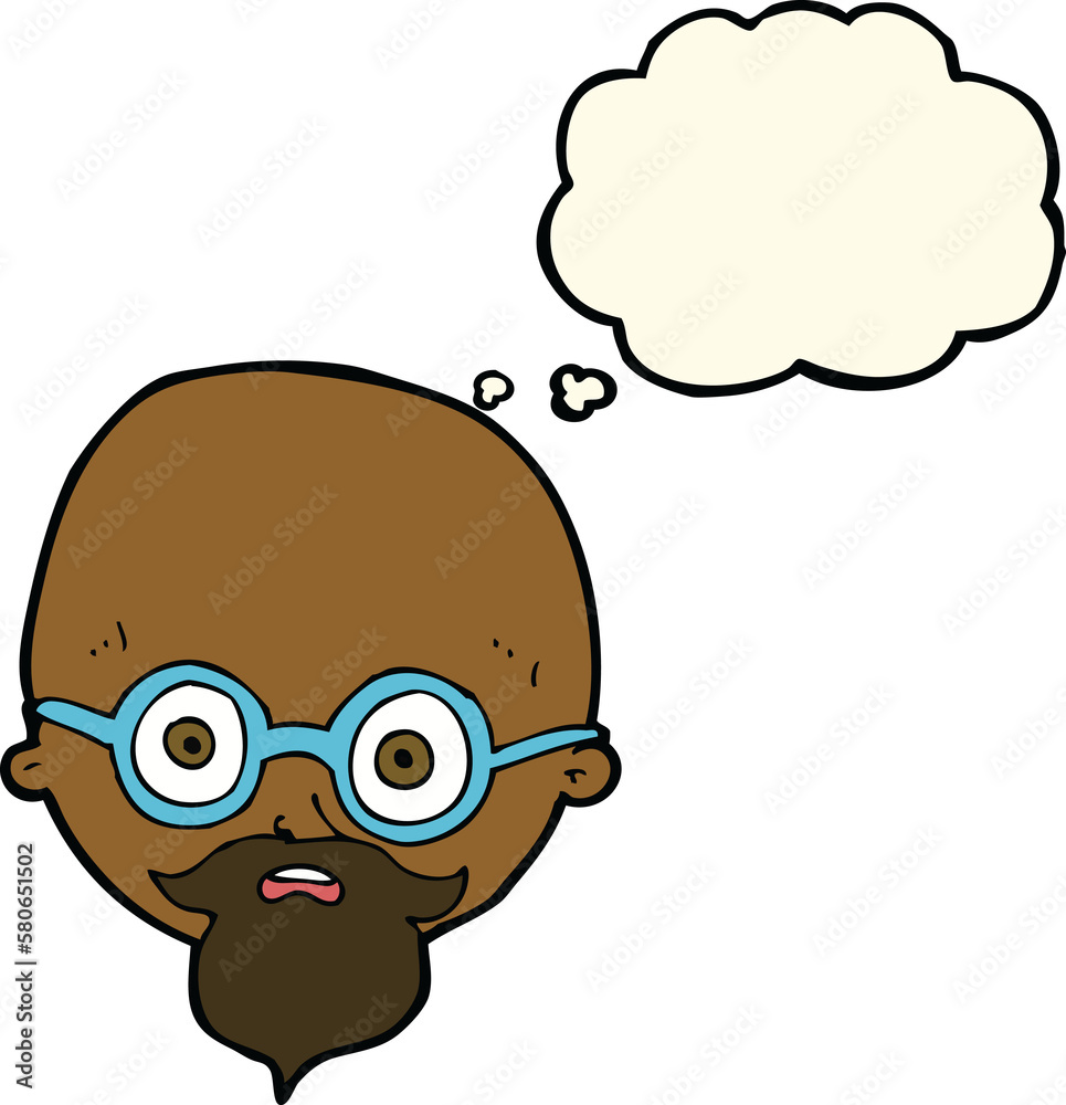 cartoon shocked man with beard with thought bubble