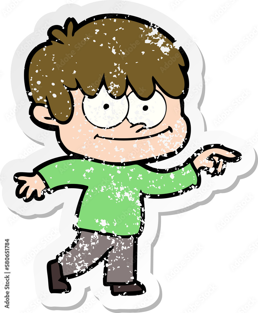 distressed sticker of a happy cartoon man distressed sticker of a happy cartoon man