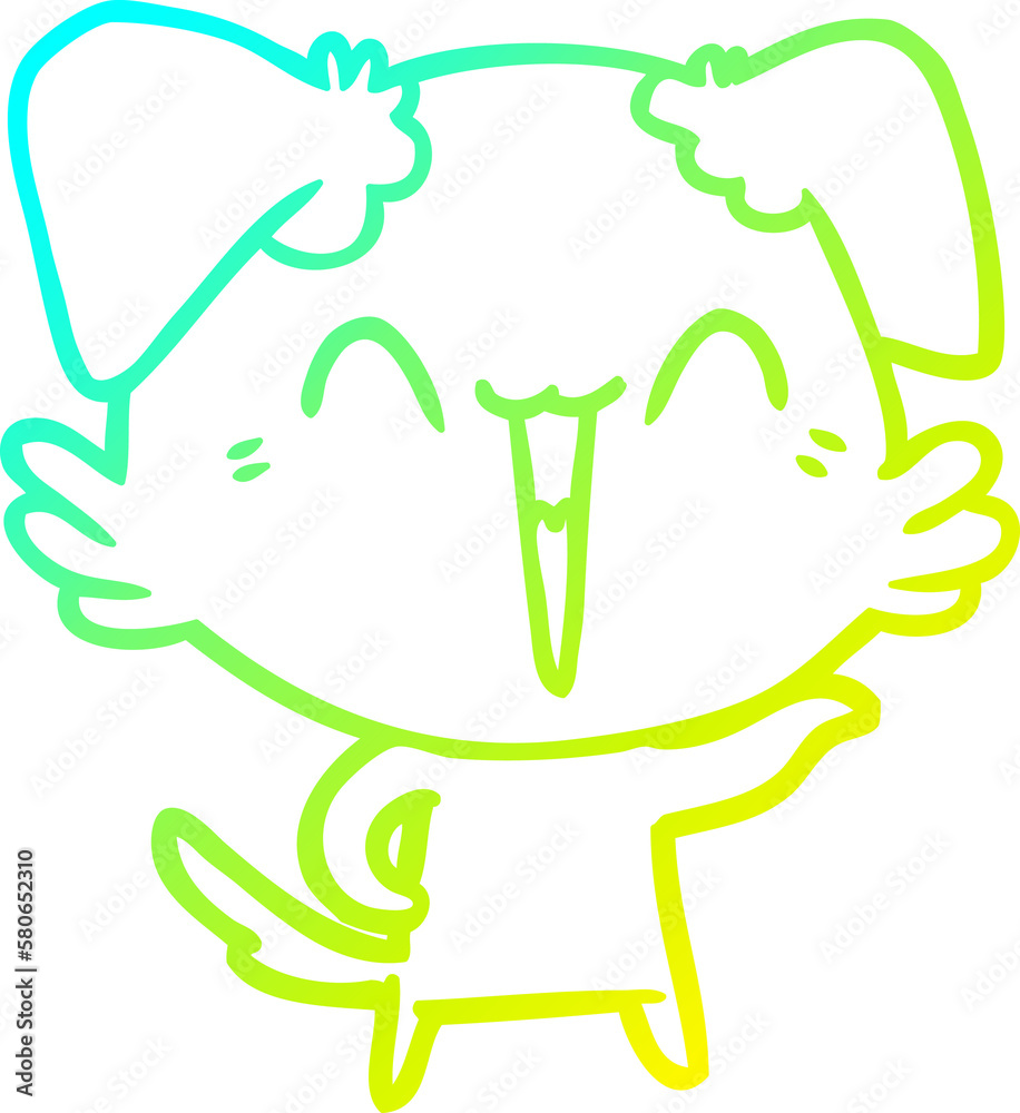 cold gradient line drawing happy little dog cartoon