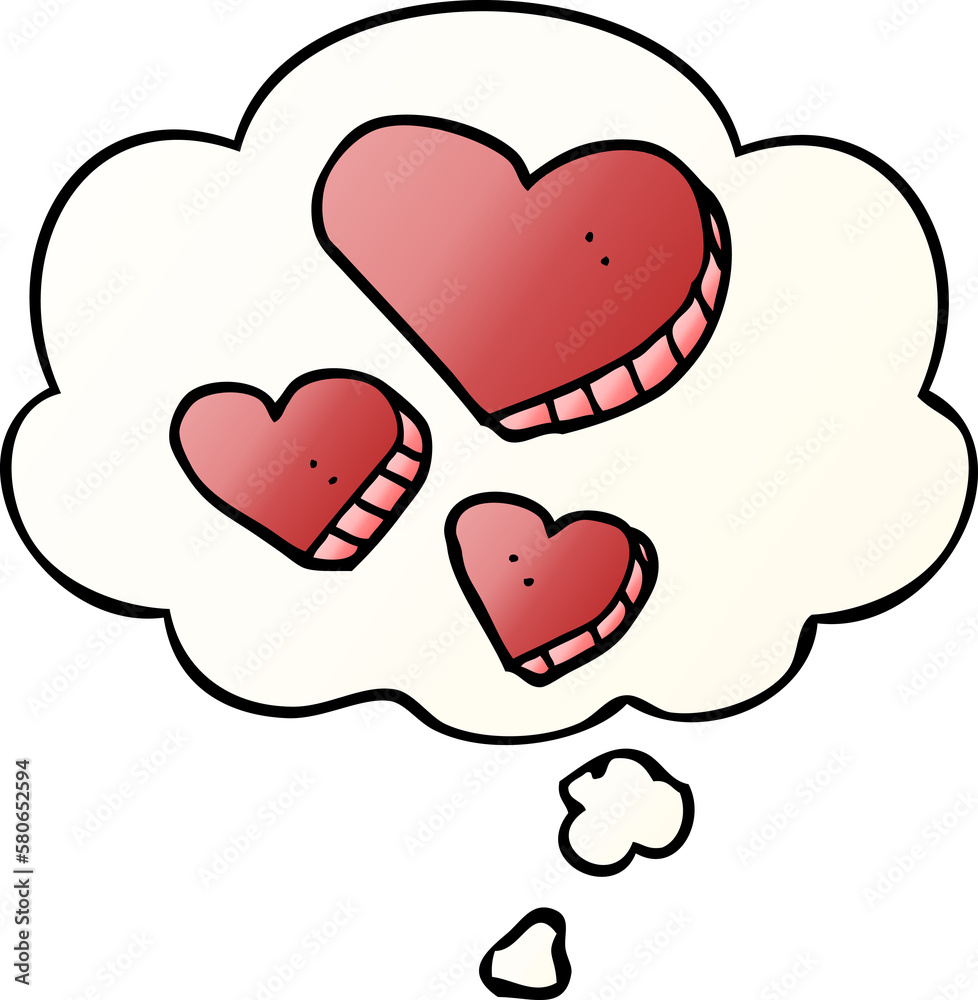 cartoon love hearts and thought bubble in smooth gradient style