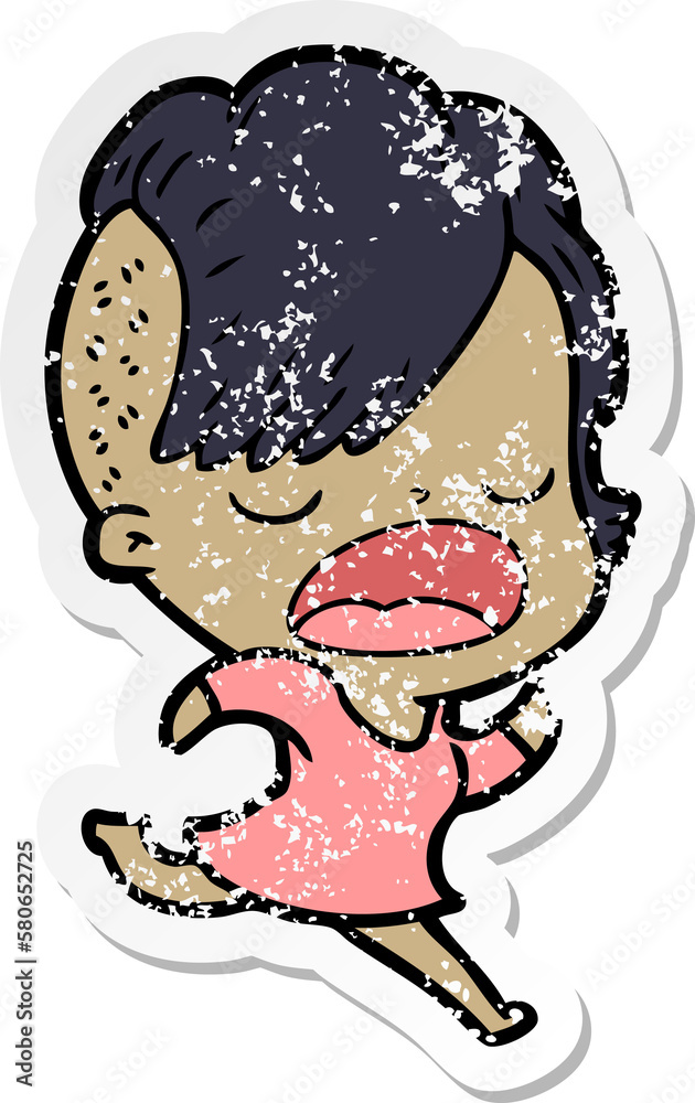 distressed sticker of a cartoon cool hipster girl talking distressed sticker of a cartoon cool hipster girl talking