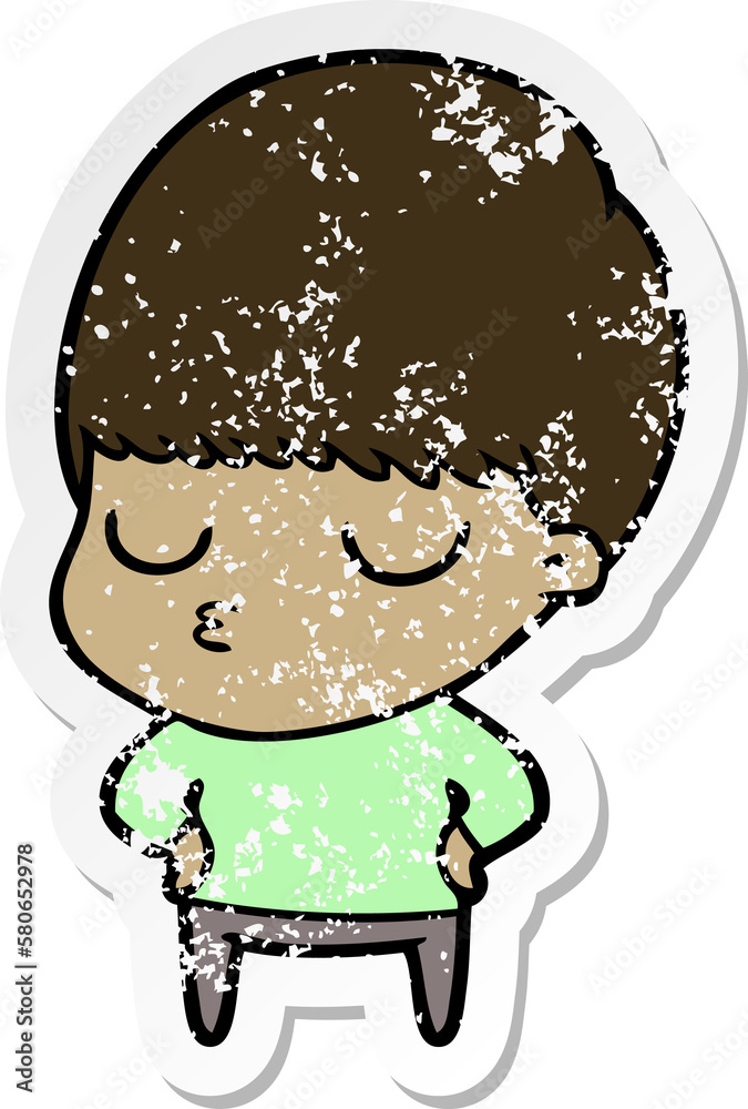 distressed sticker of a cartoon calm boy