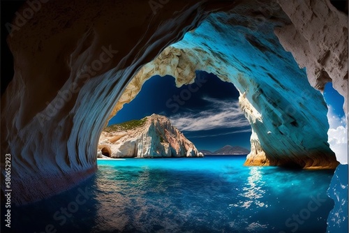 a wonderful beach  caves carved by water  huge rock walls  crystal clear water  every tourist s dream