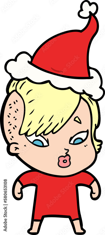 line drawing of a surprised girl wearing santa hat line drawing of a surprised girl wearing santa hat