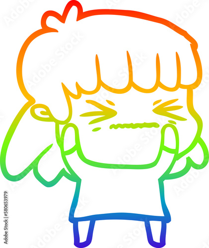 rainbow gradient line drawing cartoon angry girl