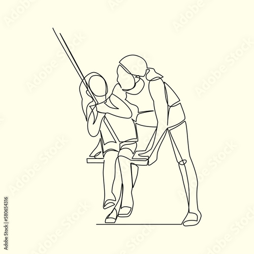 Mother and her child drawn in line art style