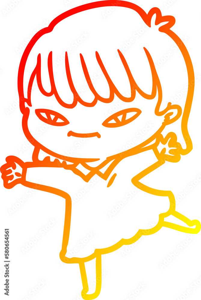 Fototapeta premium warm gradient line drawing cartoon woman