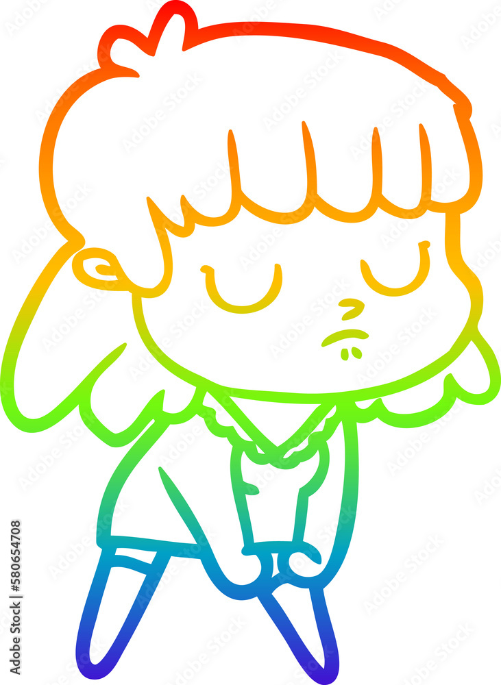 rainbow gradient line drawing cartoon indifferent woman rainbow gradient line drawing cartoon indifferent woman