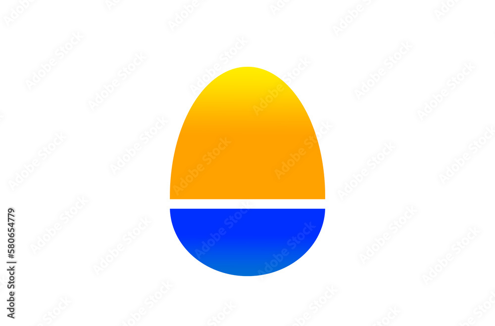 Illustration of a yellow and blue egg on a white background, an element of graphic illustrative design, Easter Eve