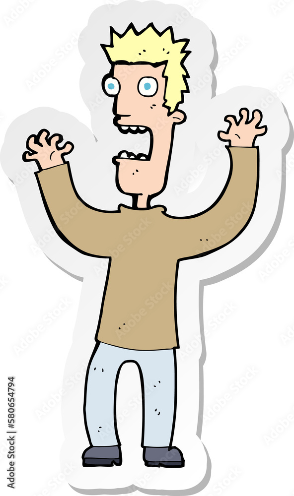 sticker of a cartoon terrified man sticker of a cartoon terrified man
