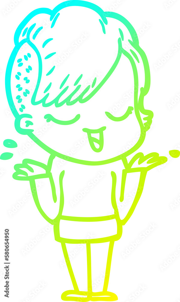 Fototapeta premium cold gradient line drawing happy cartoon girl