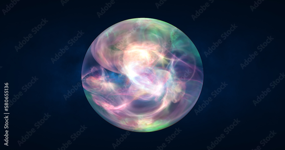 Abstract ball sphere planet iridescent energy transparent glass magic with energy waves in the core abstract background