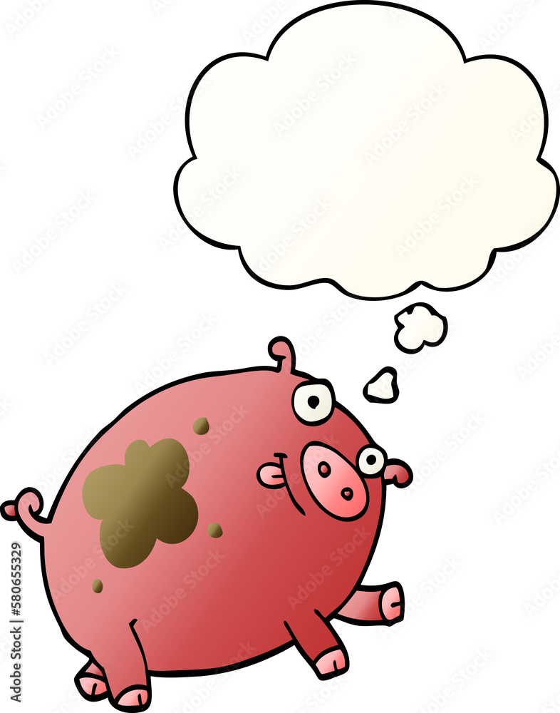 Fototapeta premium cartoon pig and thought bubble in smooth gradient style