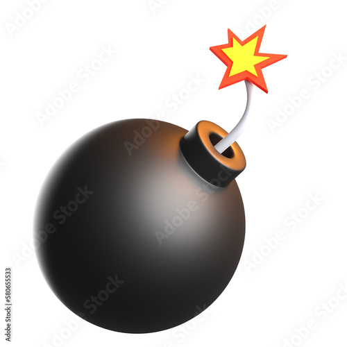 3D Icon Illustration of Bomb with Burning Fuse photo