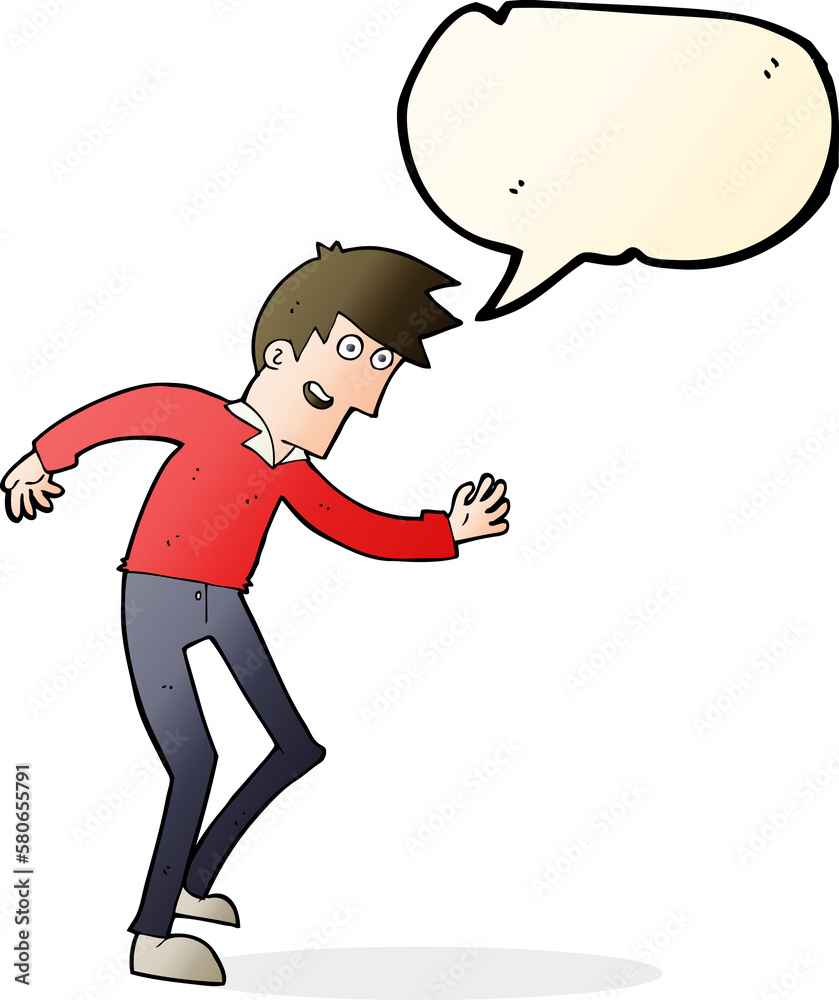 Fototapeta premium cartoon happy man dancing with speech bubble