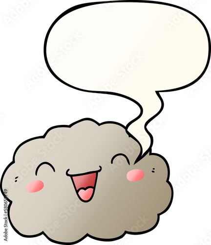 happy cartoon cloud and speech bubble in smooth gradient style