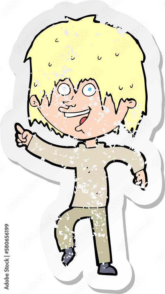 retro distressed sticker of a cartoon happy boy retro distressed sticker of a cartoon happy boy