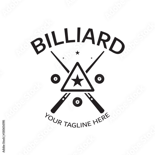 simple billiards logo template illustration with billiard balls and sticks,design for billiards booth,billiards business,bills competition,mobile billiards game,app,badge,billiards sport,vector