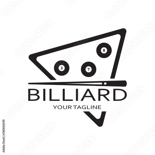 simple billiards logo template illustration with billiard balls and sticks,design for billiards booth,billiards business,bills competition,mobile billiards game,app,badge,billiards sport,vector