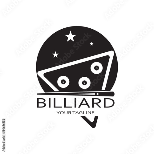 simple billiards logo template illustration with billiard balls and sticks,design for billiards booth,billiards business,bills competition,mobile billiards game,app,badge,billiards sport,vector