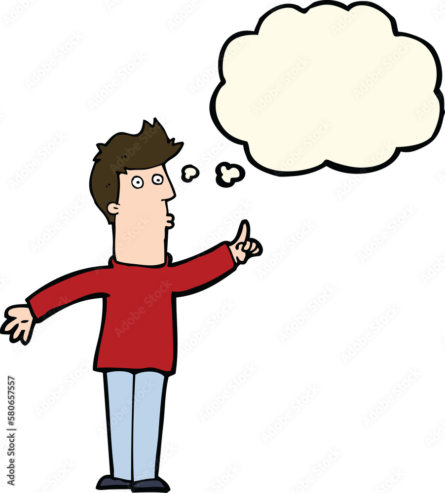 cartoon man advising caution with thought bubble cartoon man advising caution with thought bubble