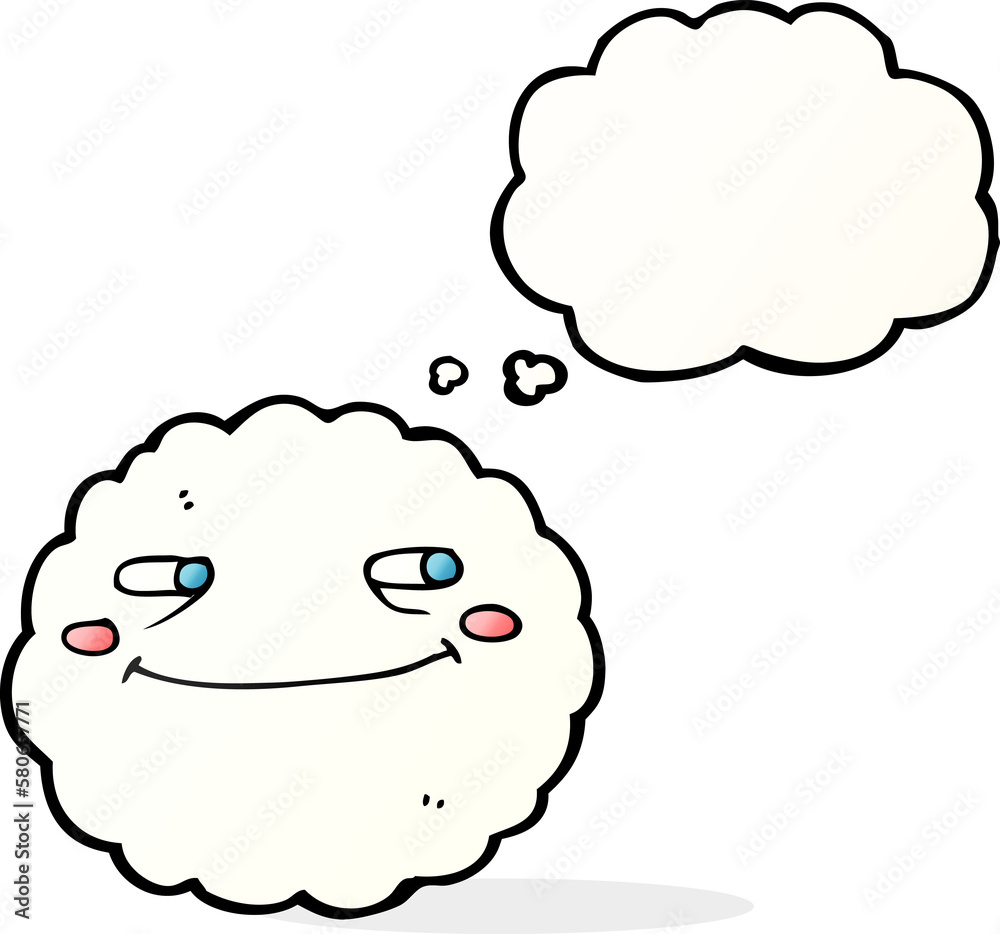 cartoon happy cloud with thought bubble