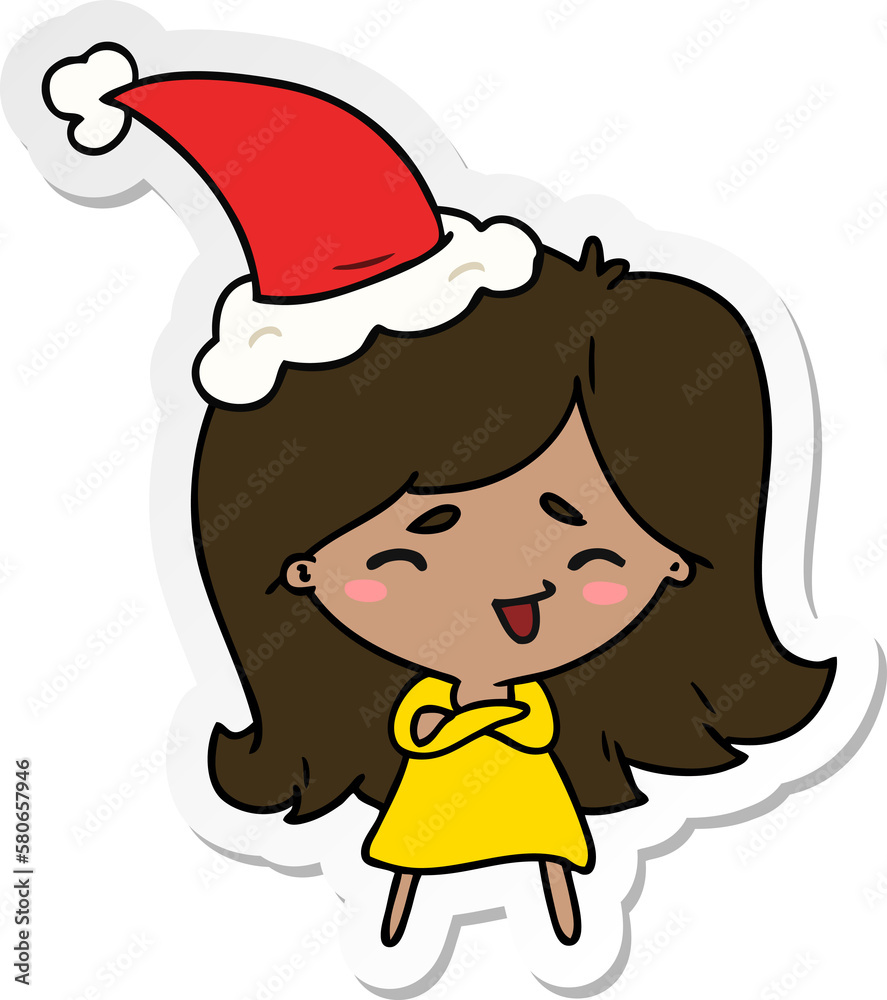 christmas sticker cartoon of kawaii girl christmas sticker cartoon of kawaii girl