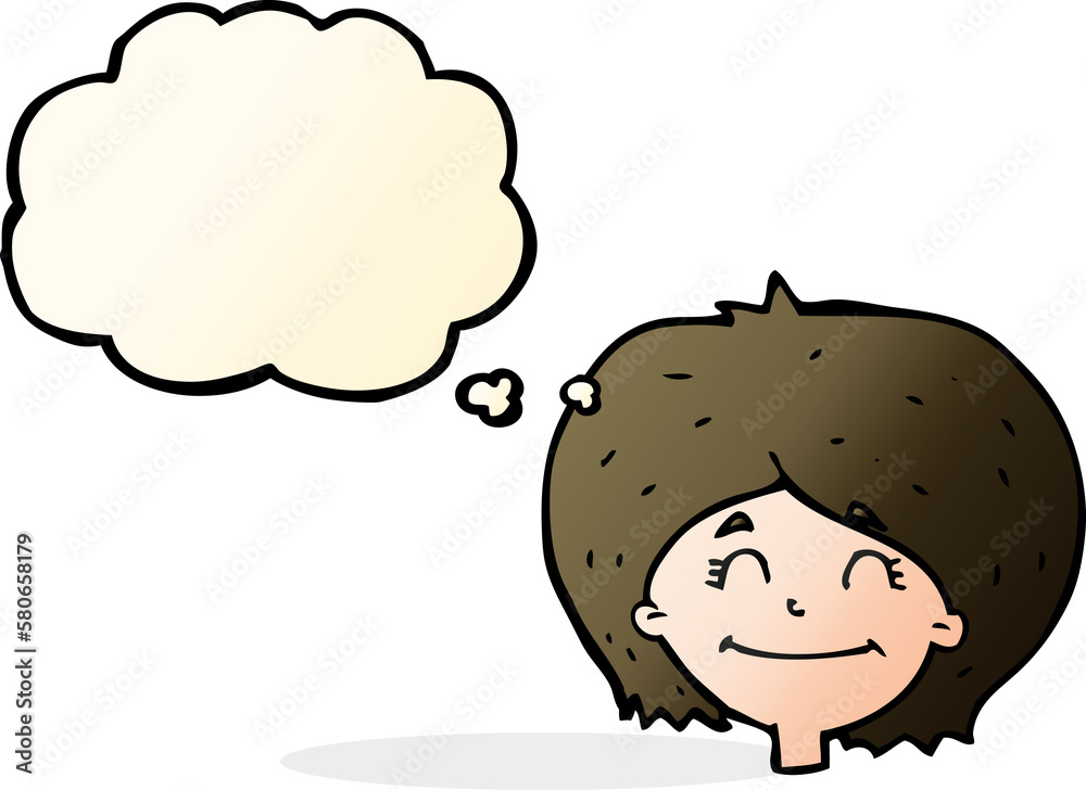 cartoon happy female face with thought bubble cartoon happy female face with thought bubble