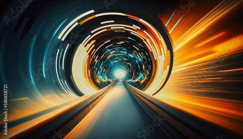 Accelerate through the tunnel of mooving lights, into the light, Generative AI