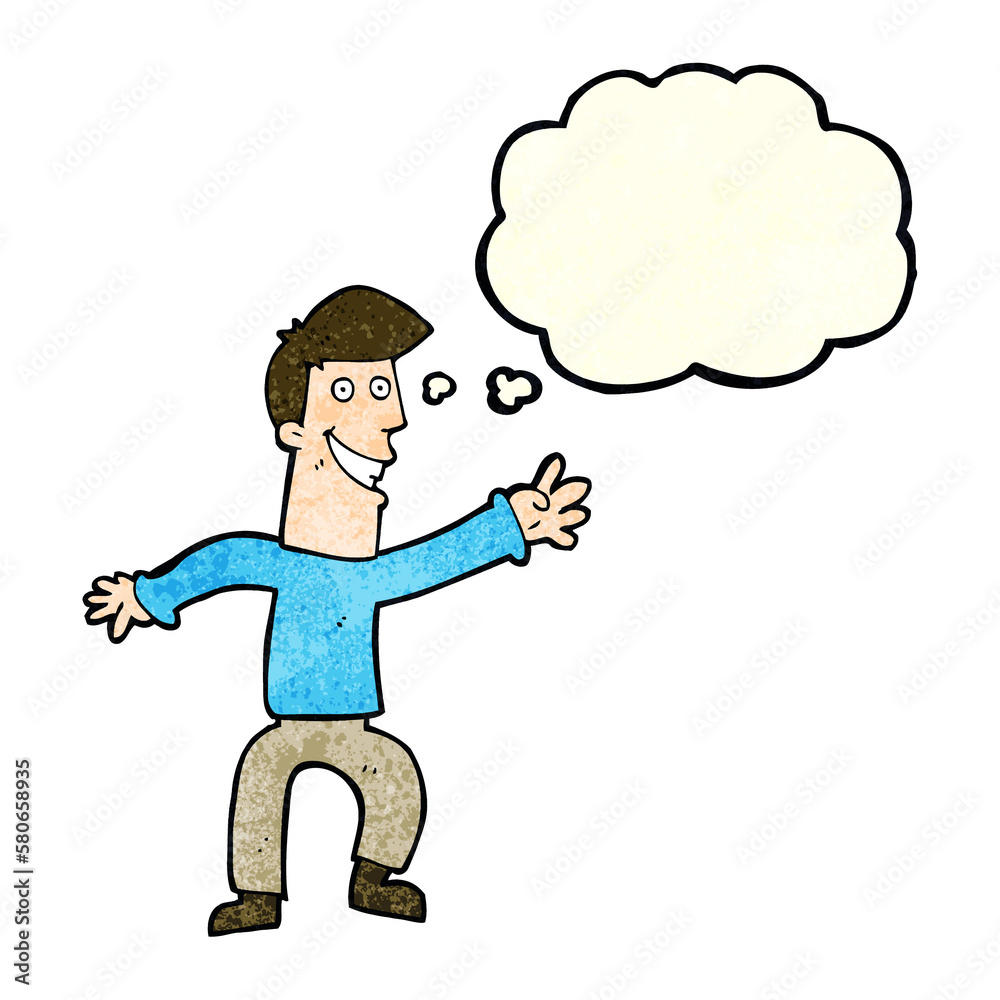 cartoon happy man dancing with thought bubble cartoon happy man dancing with thought bubble