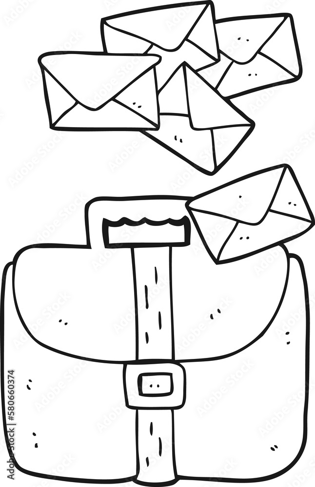 black and white cartoon briefcase spilling letters black and white cartoon briefcase spilling letters