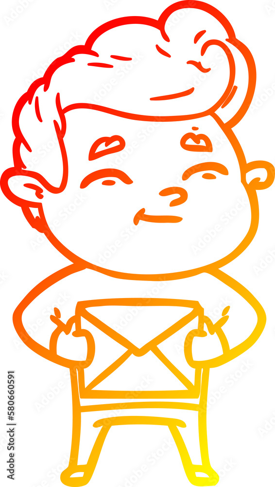 warm gradient line drawing happy cartoon man with gift warm gradient line drawing happy cartoon man with gift