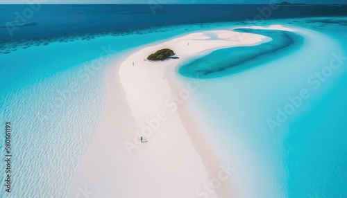 Beautiful beach in the sunset from birds view, made with generated ai