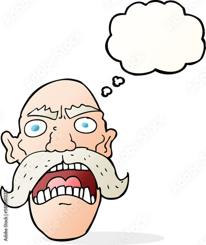 cartoon angry old man with thought bubble