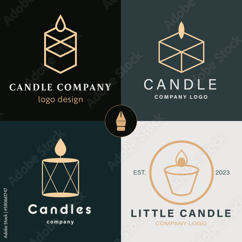 Minimalist geometric logo set for candle business, vector illustration. 