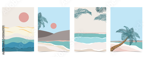 Beach background with sun,sea and sky in the daytime with pastel color