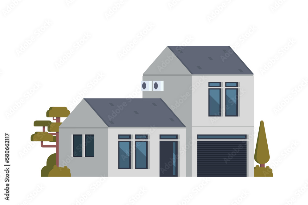 Vector Houses building building flat design style for city illustration. Colored flat graphic vector illustration isolated on white background