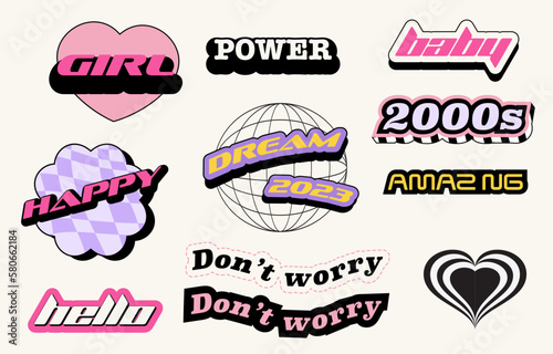 90s object design in pop and y2k style with text
