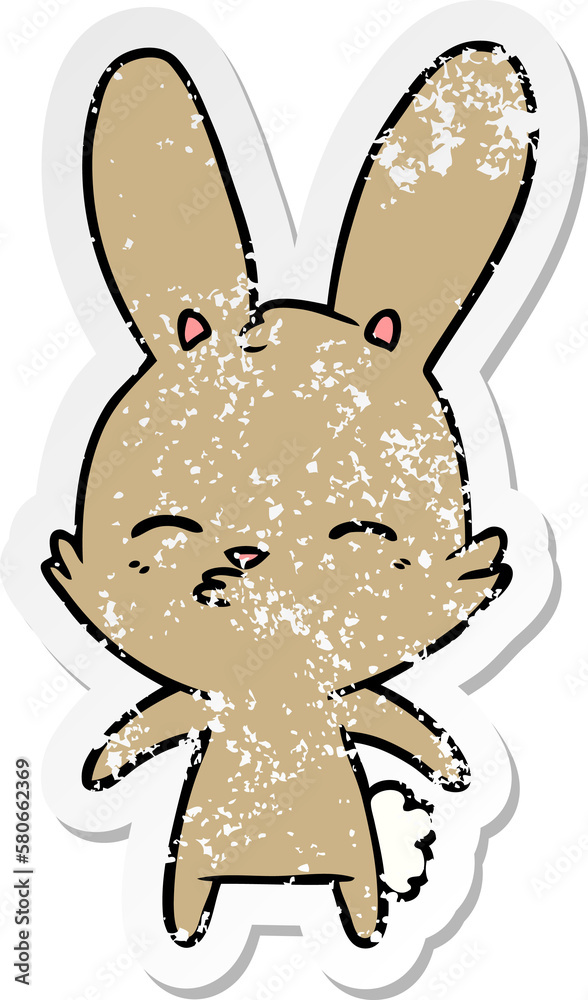 Fototapeta premium distressed sticker of a curious bunny cartoon