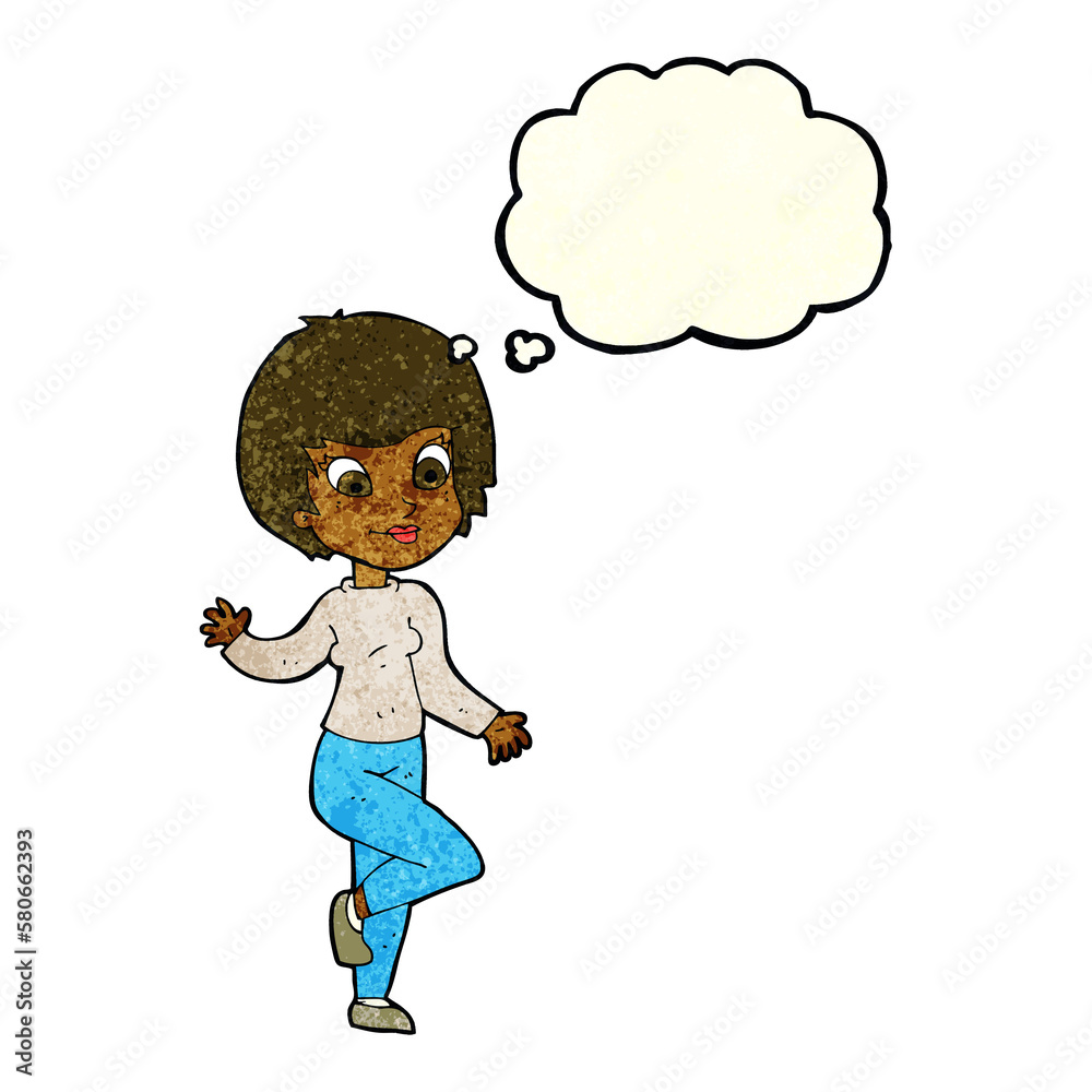 cartoon woman waving with thought bubble cartoon woman waving with thought bubble