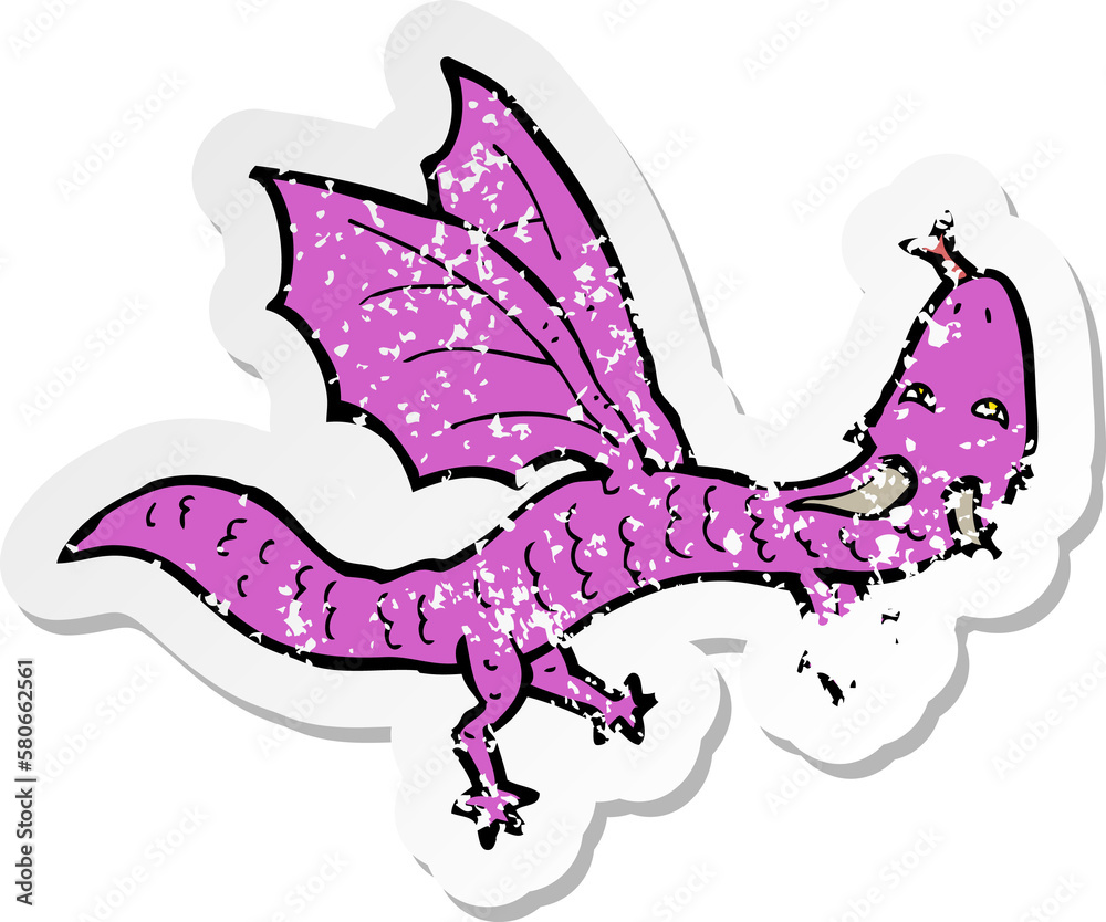 Fototapeta premium retro distressed sticker of a cartoon little dragon