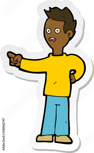 sticker of a cartoon shocked boy pointing