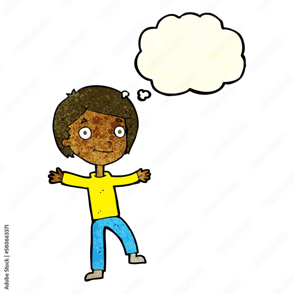 cartoon excited boy with thought bubble cartoon excited boy with thought bubble